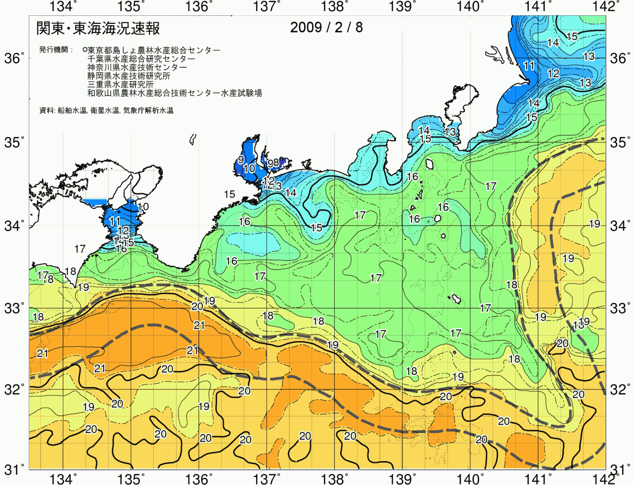 海況図, 関東・東海海況速報/広域 検索結果, (黒潮, 水温分布, 冷水域, 暖水波及 等を図示)