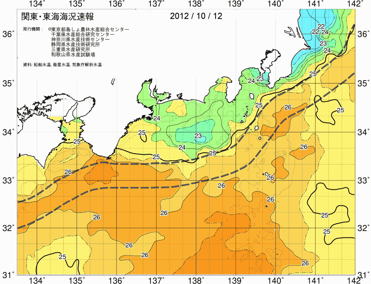 海況図, 関東・東海海況速報/広域 検索結果, (黒潮, 水温分布, 冷水域, 暖水波及 等を図示)
