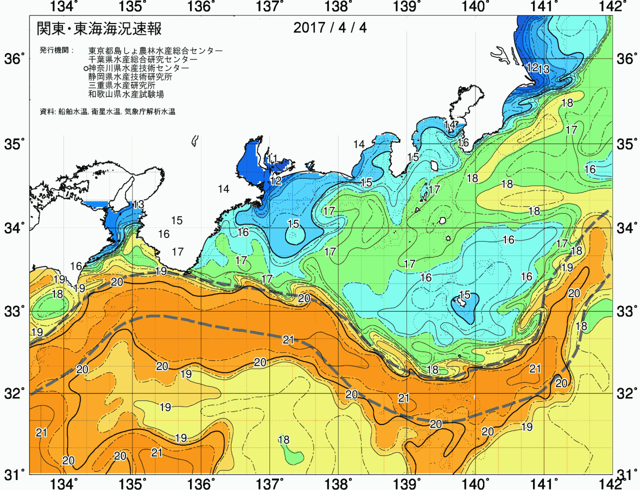 海況図, 関東・東海海況速報/広域 検索結果, (黒潮, 水温分布, 冷水域, 暖水波及 等を図示)