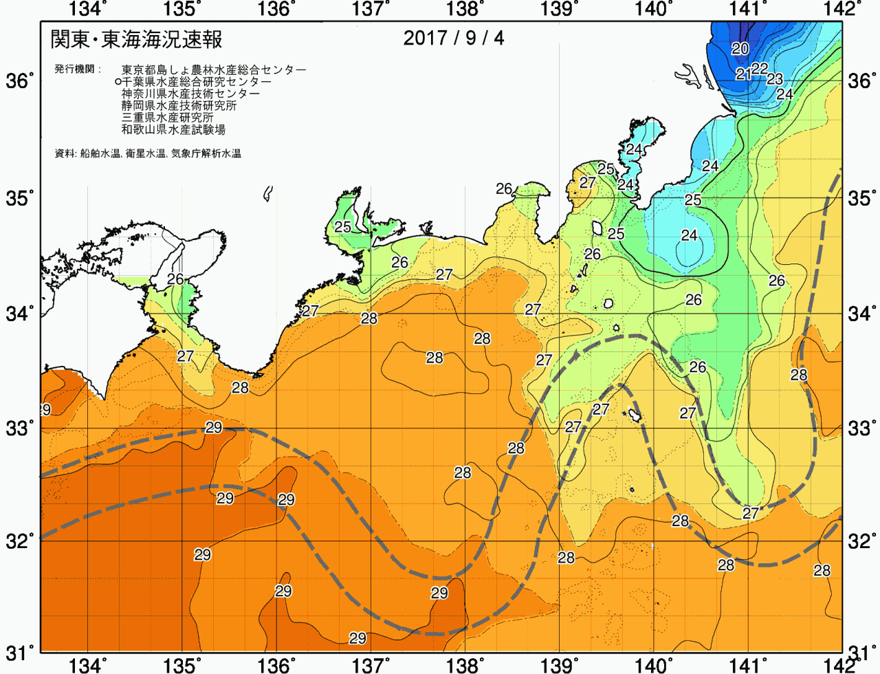 海況図, 関東・東海海況速報/広域 検索結果, (黒潮, 水温分布, 冷水域, 暖水波及 等を図示)