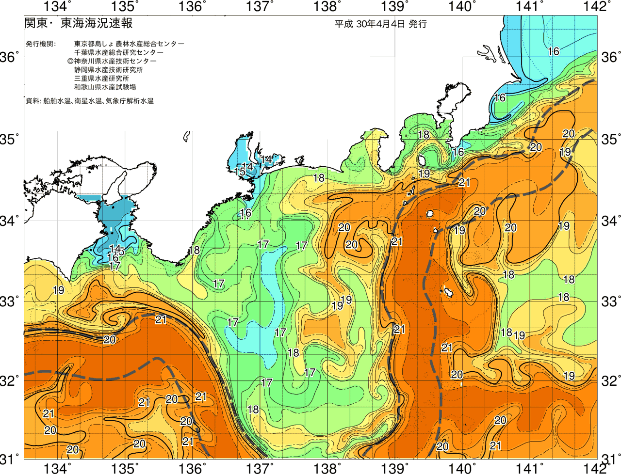 海況図, 関東・東海海況速報/広域 検索結果, (黒潮, 水温分布, 冷水域, 暖水波及 等を図示)