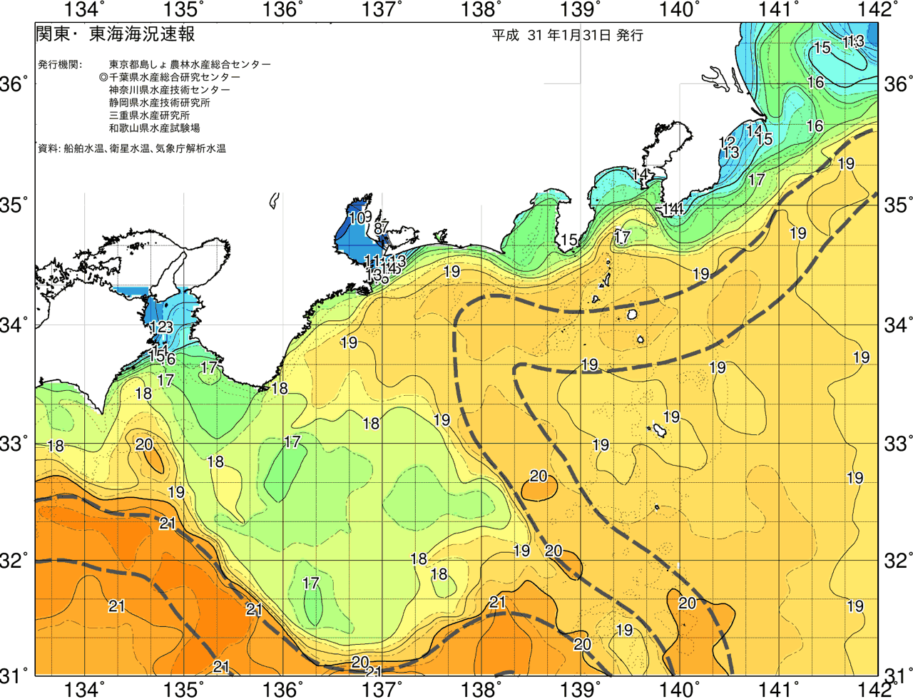 海況図, 関東・東海海況速報/広域 検索結果, (黒潮, 水温分布, 冷水域, 暖水波及 等を図示)