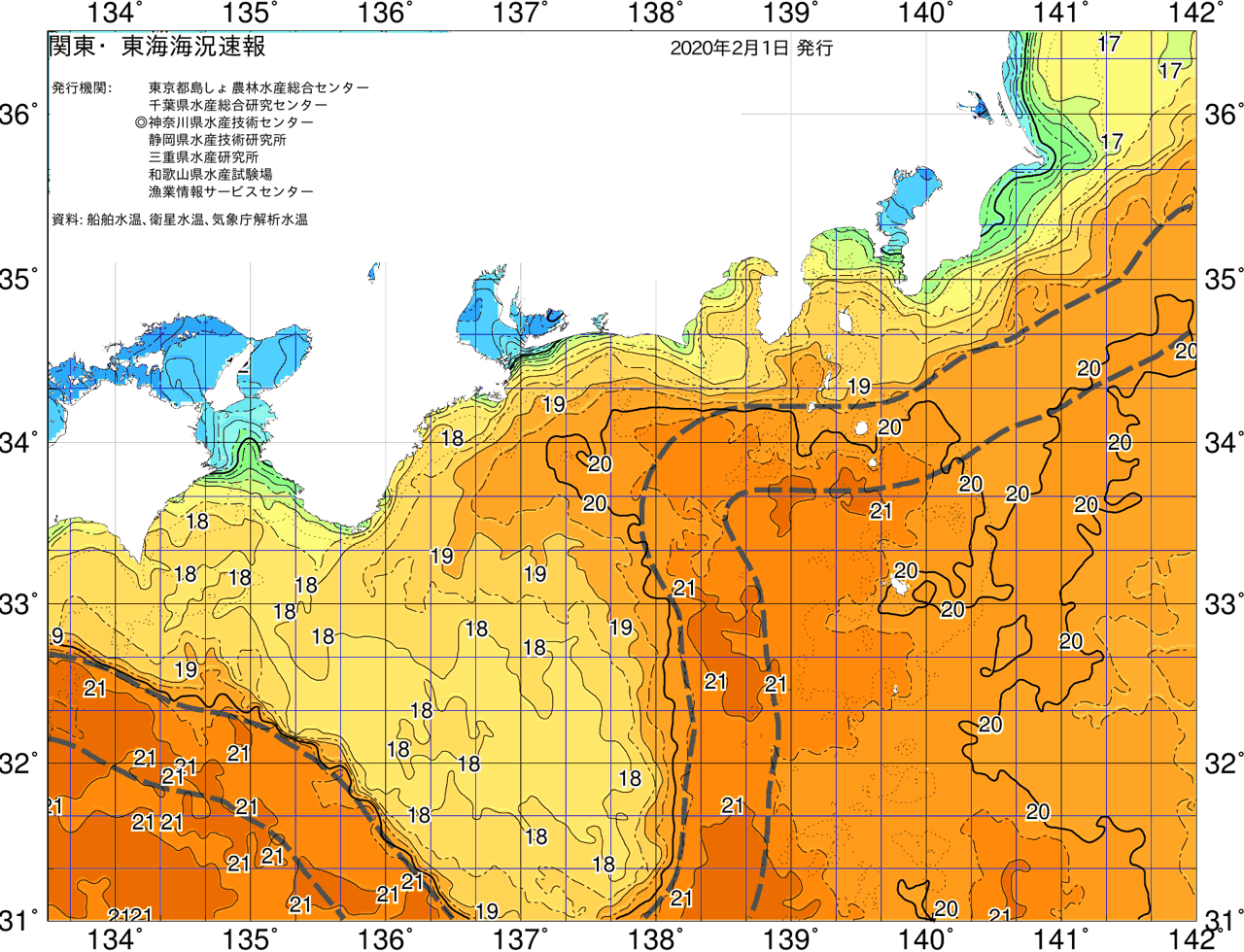 海況図, 関東・東海海況速報/広域 検索結果, (黒潮, 水温分布, 冷水域, 暖水波及 等を図示)