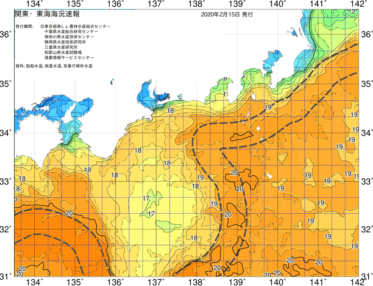海況図, 関東・東海海況速報/広域 検索結果, (黒潮, 水温分布, 冷水域, 暖水波及 等を図示)