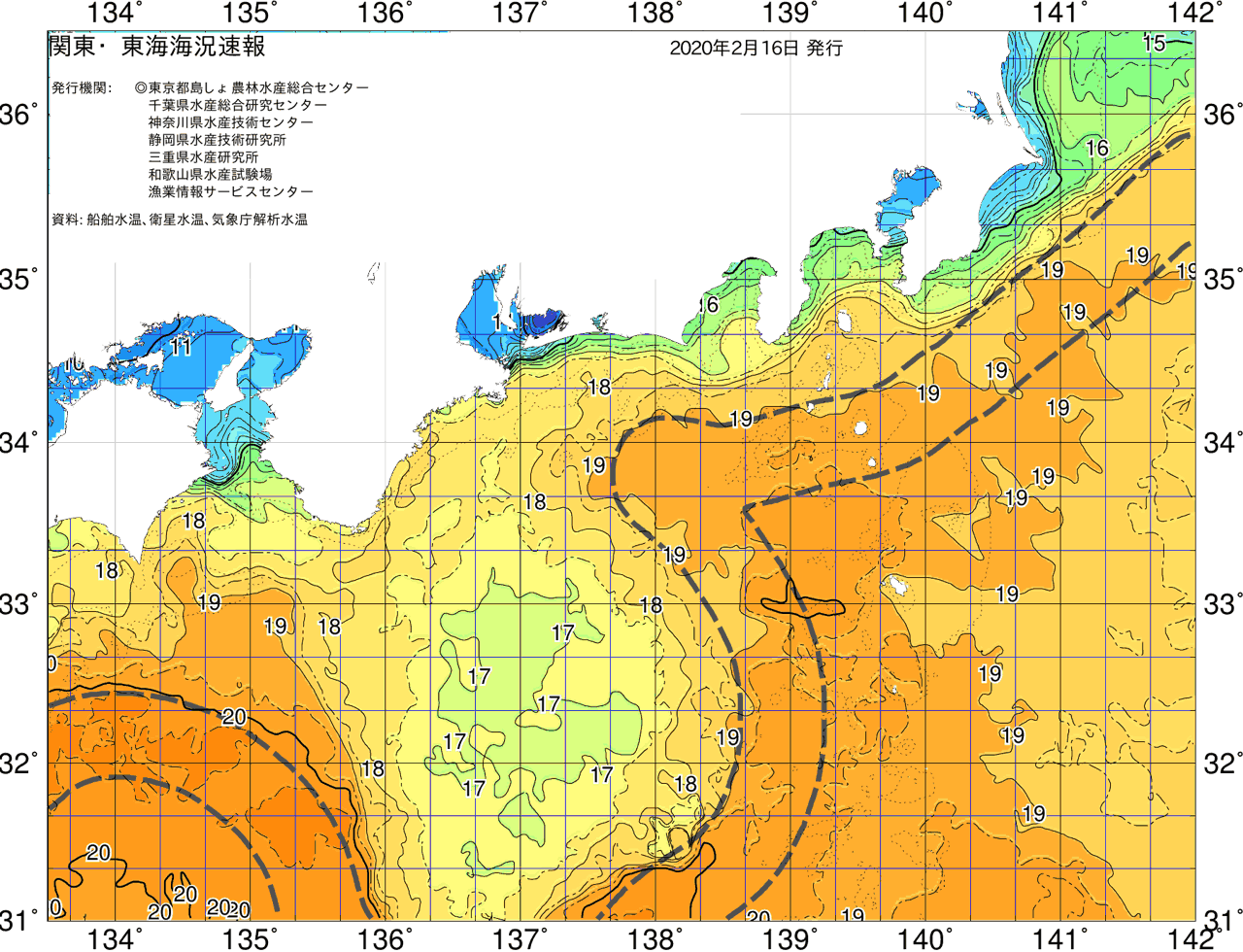 海況図, 関東・東海海況速報/広域 検索結果, (黒潮, 水温分布, 冷水域, 暖水波及 等を図示)