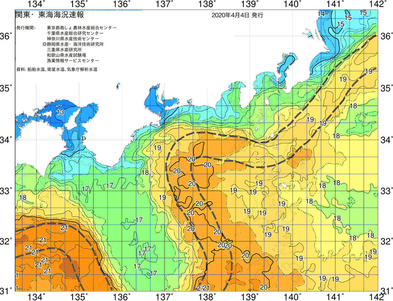 海況図, 関東・東海海況速報/広域 検索結果, (黒潮, 水温分布, 冷水域, 暖水波及 等を図示)