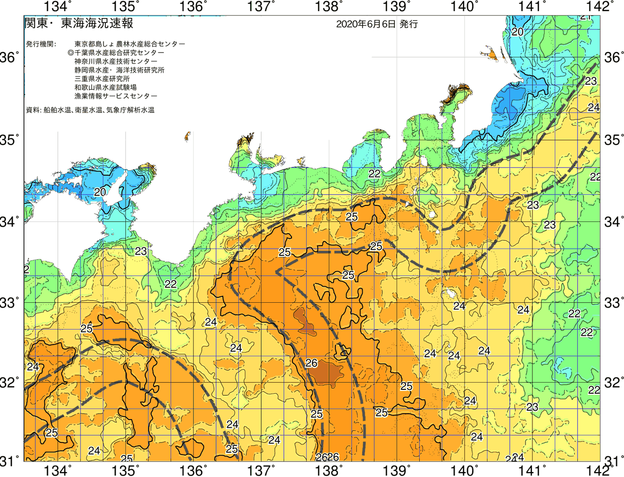 海況図, 関東・東海海況速報/広域 検索結果, (黒潮, 水温分布, 冷水域, 暖水波及 等を図示)