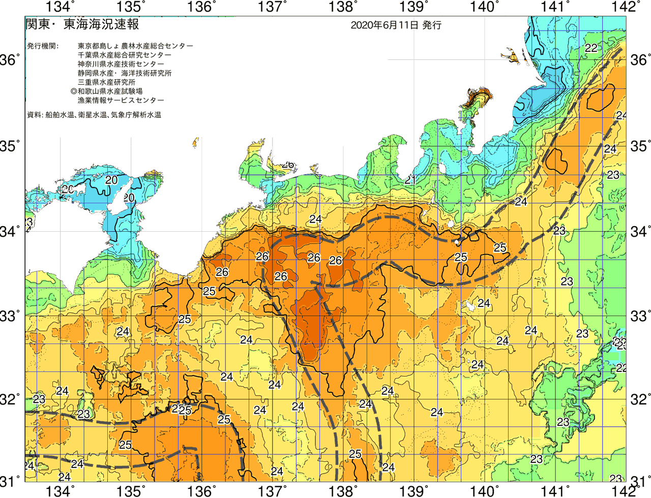 海況図, 関東・東海海況速報/広域 検索結果, (黒潮, 水温分布, 冷水域, 暖水波及 等を図示)
