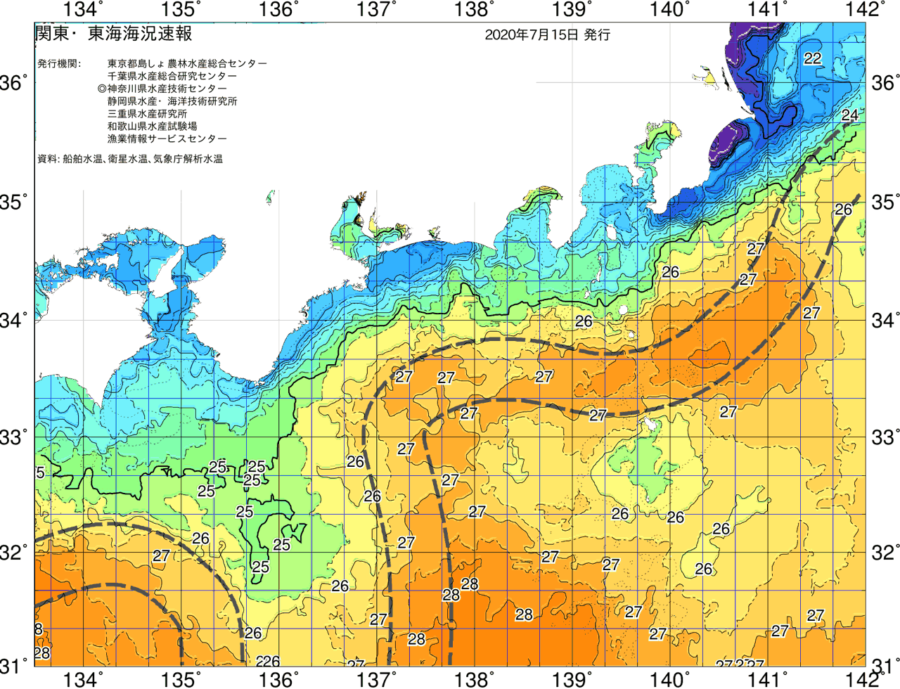 海況図, 関東・東海海況速報/広域 検索結果, (黒潮, 水温分布, 冷水域, 暖水波及 等を図示)