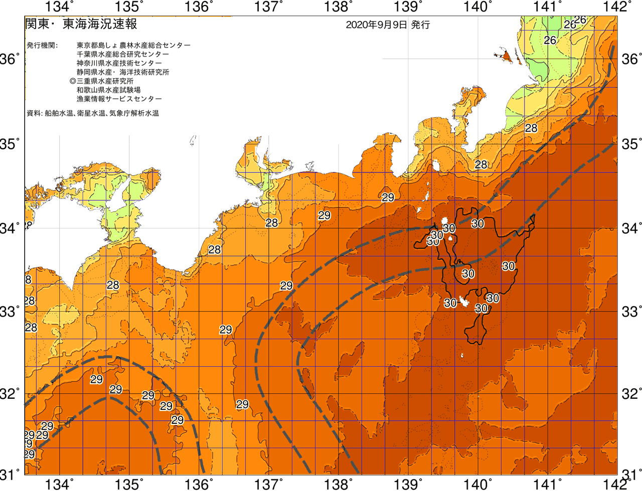 海況図, 関東・東海海況速報/広域 検索結果, (黒潮, 水温分布, 冷水域, 暖水波及 等を図示)