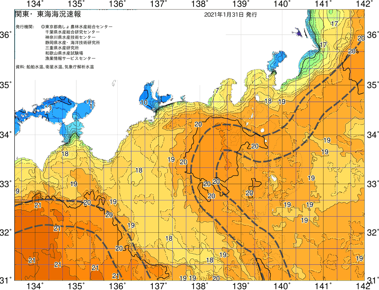 海況図, 関東・東海海況速報/広域 検索結果, (黒潮, 水温分布, 冷水域, 暖水波及 等を図示)