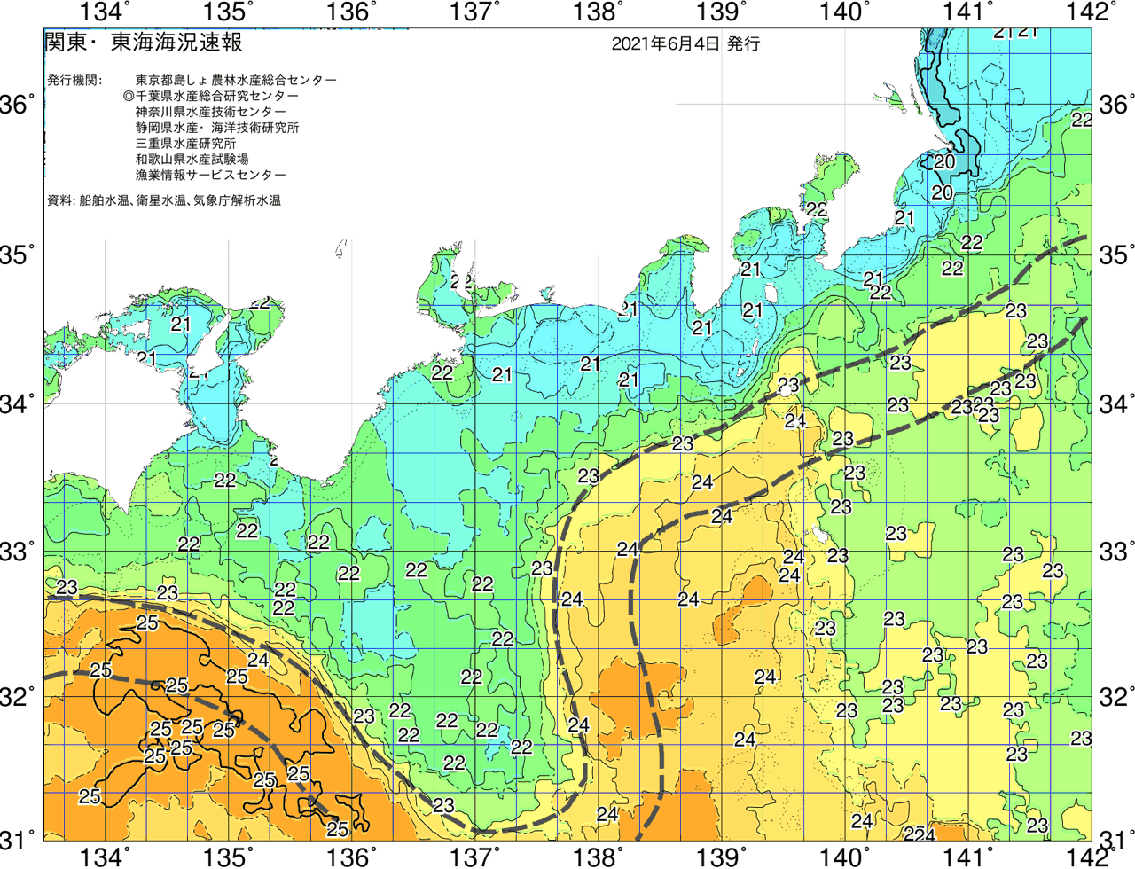 海況図, 関東・東海海況速報/広域 検索結果, (黒潮, 水温分布, 冷水域, 暖水波及 等を図示)