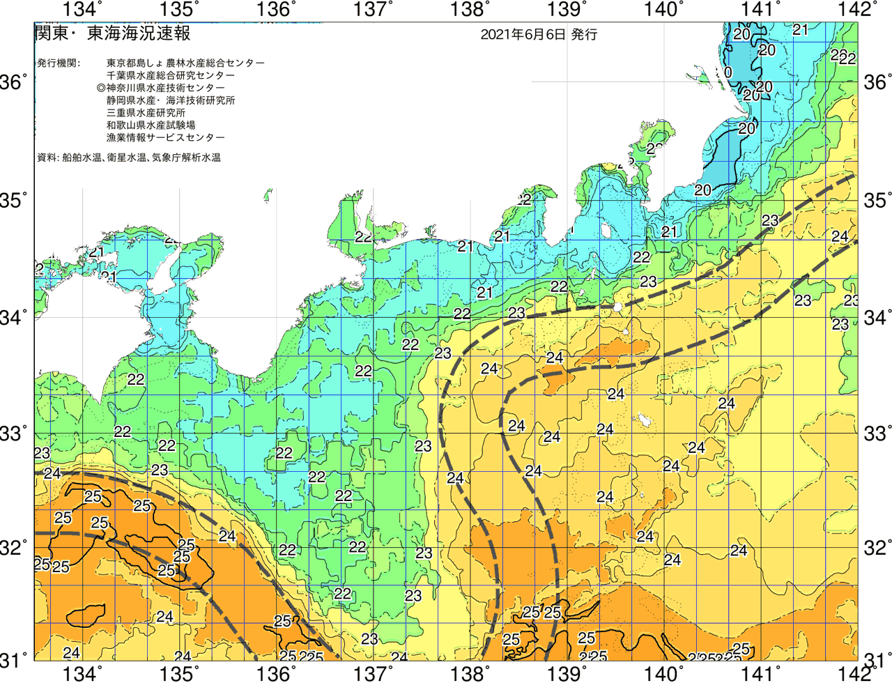 海況図, 関東・東海海況速報/広域 検索結果, (黒潮, 水温分布, 冷水域, 暖水波及 等を図示)
