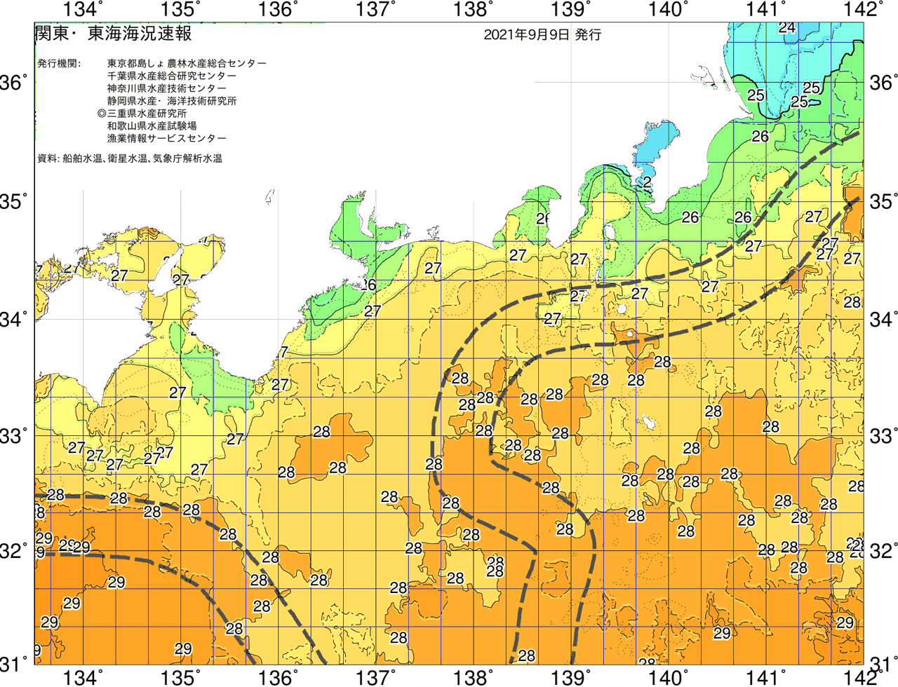 海況図, 関東・東海海況速報/広域 検索結果, (黒潮, 水温分布, 冷水域, 暖水波及 等を図示)