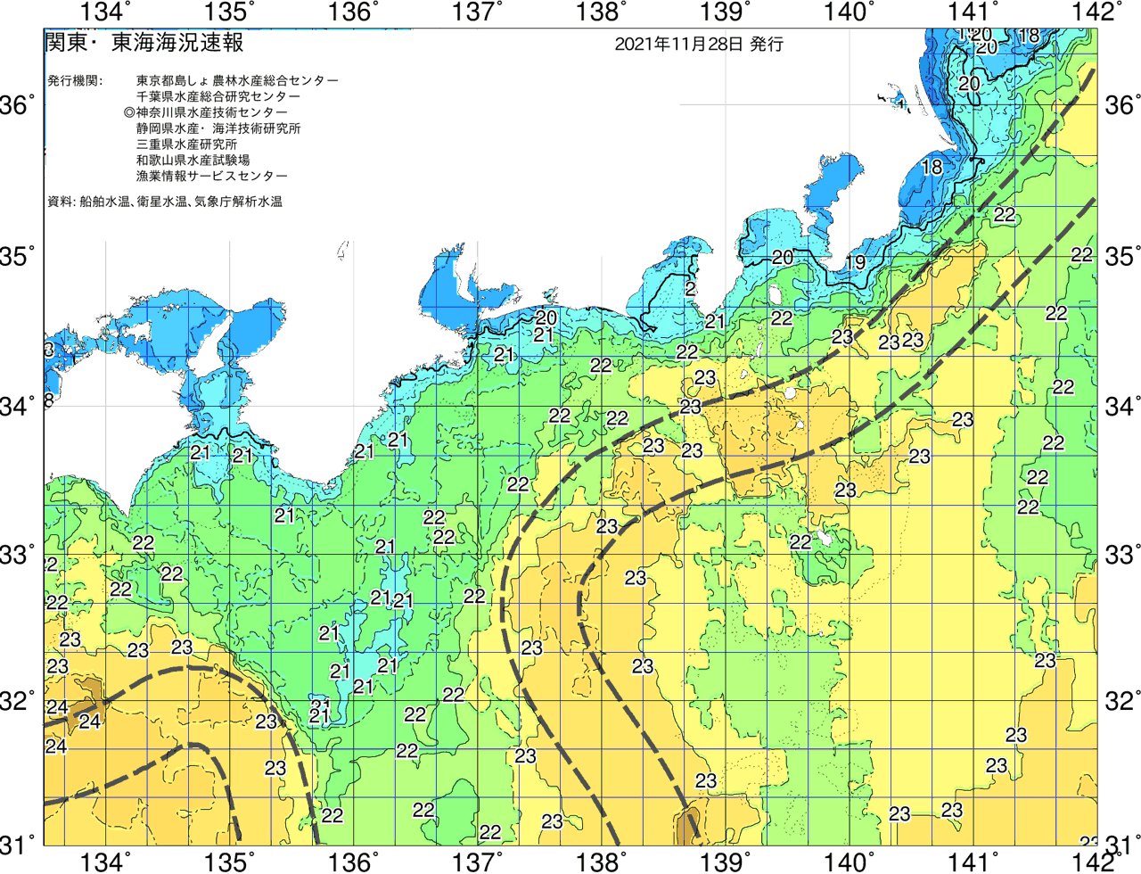 海況図, 関東・東海海況速報/広域 検索結果, (黒潮, 水温分布, 冷水域, 暖水波及 等を図示)