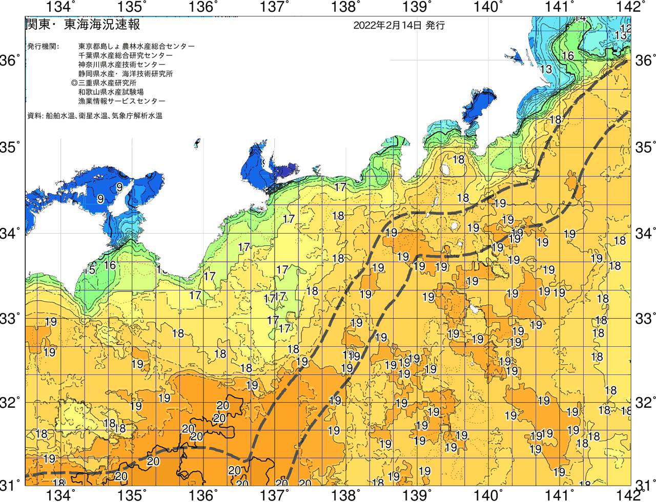 海況図, 関東・東海海況速報/広域 検索結果, (黒潮, 水温分布, 冷水域, 暖水波及 等を図示)