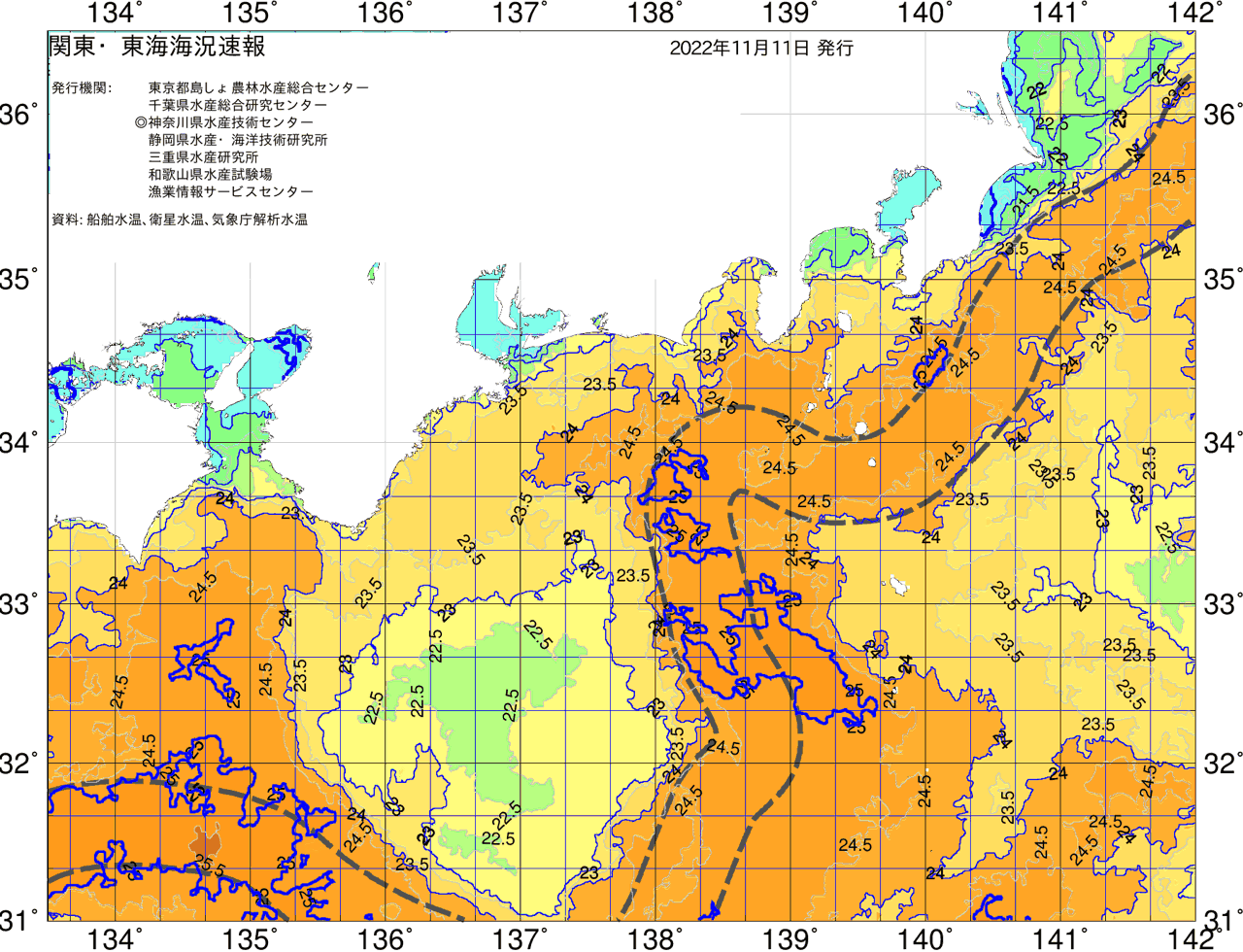 海況図, 関東・東海海況速報/広域 検索結果, (黒潮, 水温分布, 冷水域, 暖水波及 等を図示)