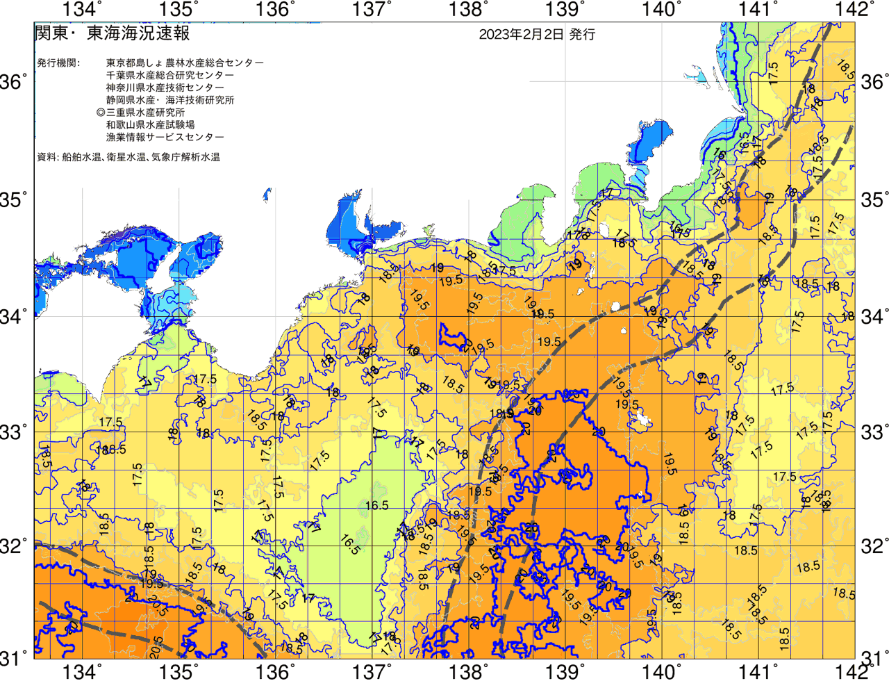 海況図, 関東・東海海況速報/広域 検索結果, (黒潮, 水温分布, 冷水域, 暖水波及 等を図示)