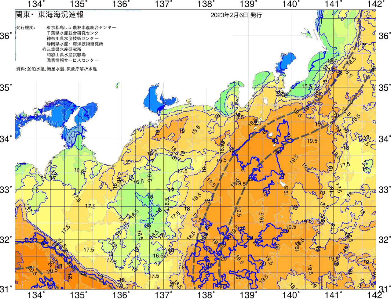 海況図, 関東・東海海況速報/広域 検索結果, (黒潮, 水温分布, 冷水域, 暖水波及 等を図示)