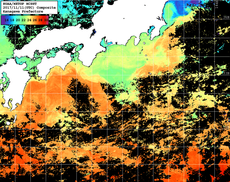 NOAA、MetOp 人工衛星画像 検索結果, 水温分布を図示
