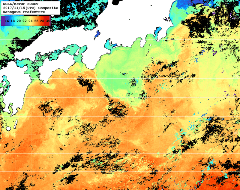 NOAA、MetOp 人工衛星画像 検索結果, 水温分布を図示