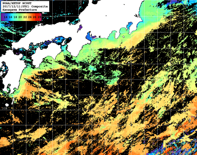 NOAA、MetOp 人工衛星画像 検索結果, 水温分布を図示