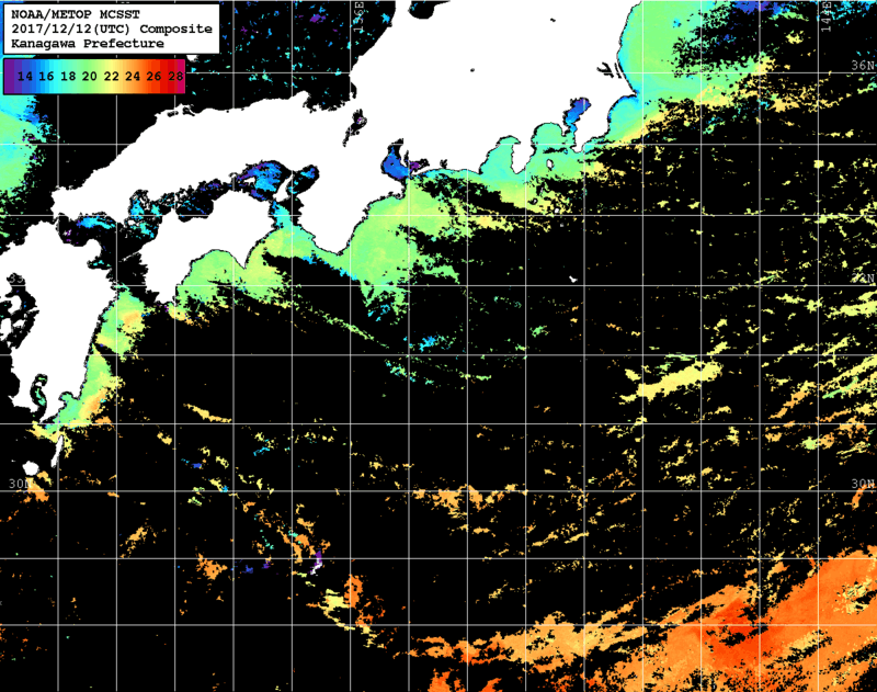 NOAA、MetOp 人工衛星画像 検索結果, 水温分布を図示
