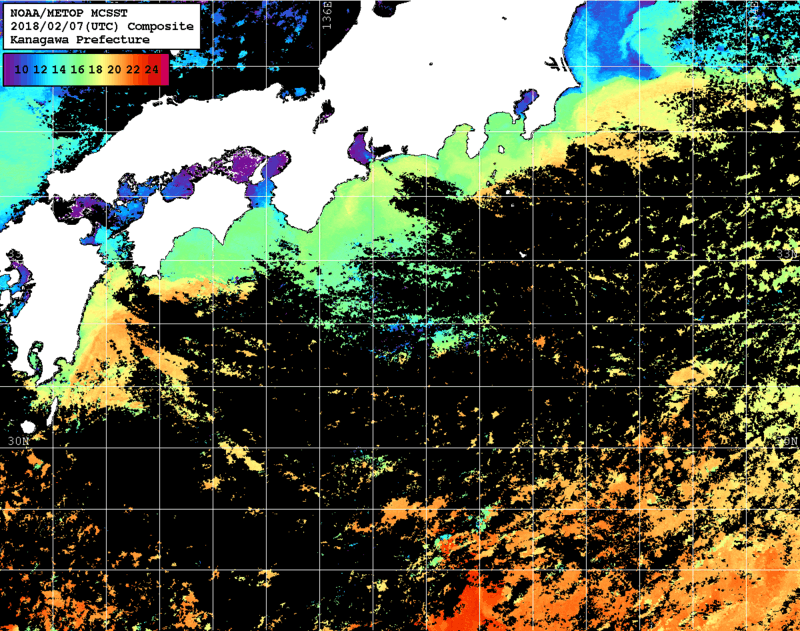 NOAA、MetOp 人工衛星画像 検索結果, 水温分布を図示