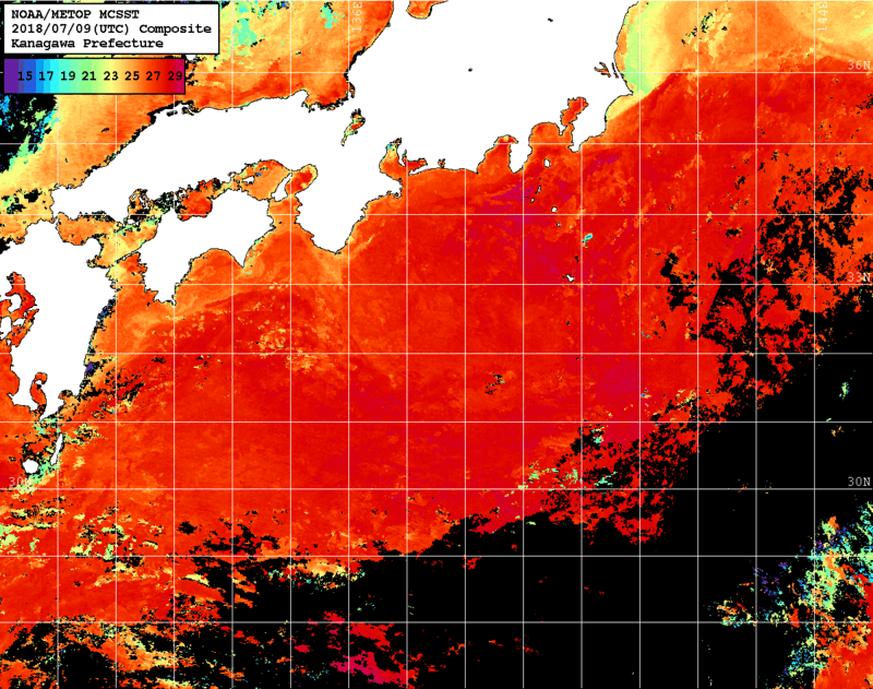 NOAA、MetOp 人工衛星画像 検索結果, 水温分布を図示