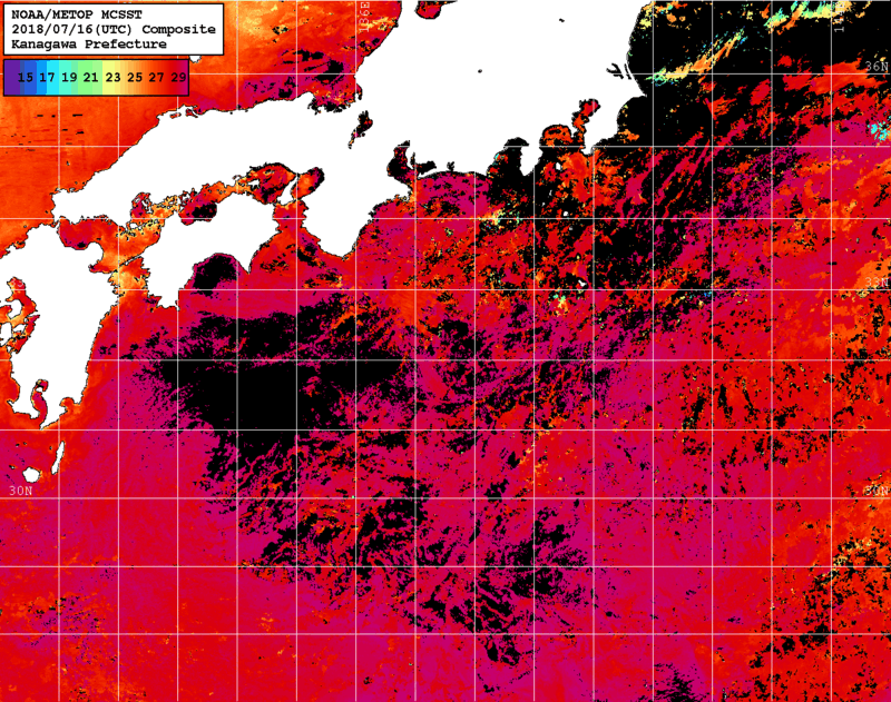 NOAA、MetOp 人工衛星画像 検索結果, 水温分布を図示