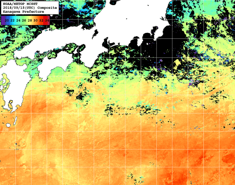NOAA、MetOp 人工衛星画像 検索結果, 水温分布を図示