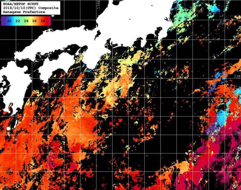NOAA、MetOp 人工衛星画像 検索結果, 水温分布を図示