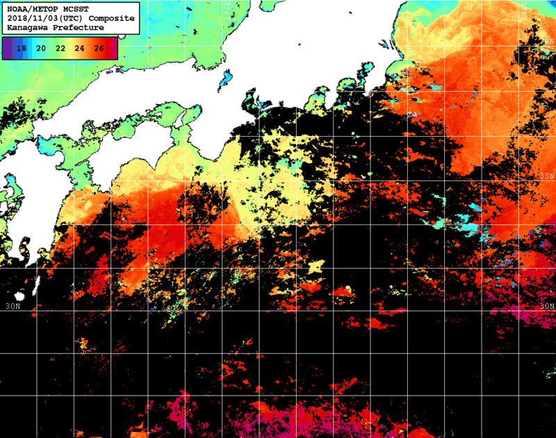 NOAA、MetOp 人工衛星画像 検索結果, 水温分布を図示