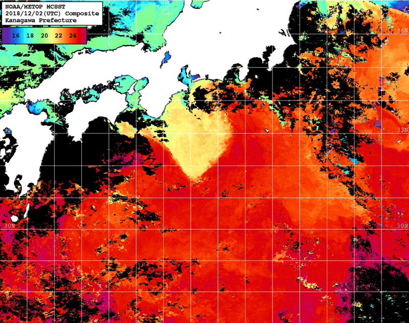 NOAA、MetOp 人工衛星画像 検索結果, 水温分布を図示