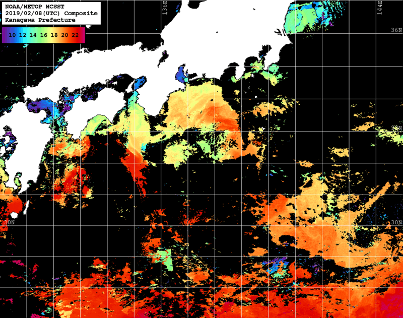 NOAA、MetOp 人工衛星画像 検索結果, 水温分布を図示