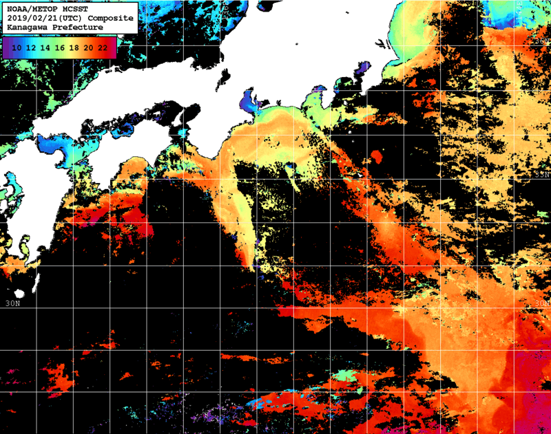 NOAA、MetOp 人工衛星画像 検索結果, 水温分布を図示