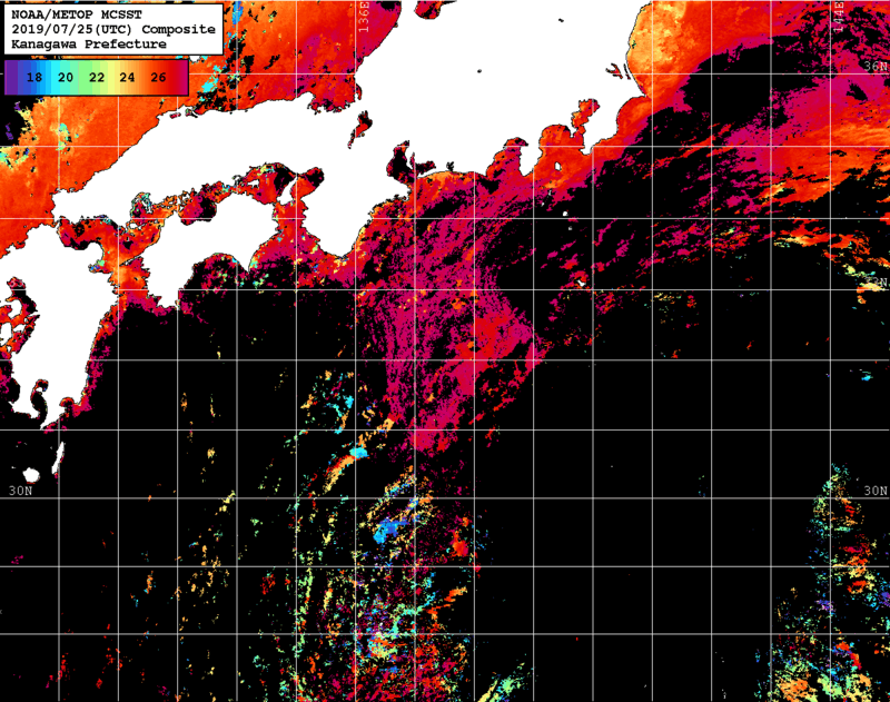NOAA、MetOp 人工衛星画像 検索結果, 水温分布を図示