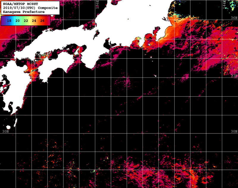 NOAA、MetOp 人工衛星画像 検索結果, 水温分布を図示