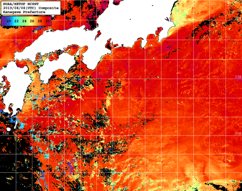 NOAA、MetOp 人工衛星画像 検索結果, 水温分布を図示