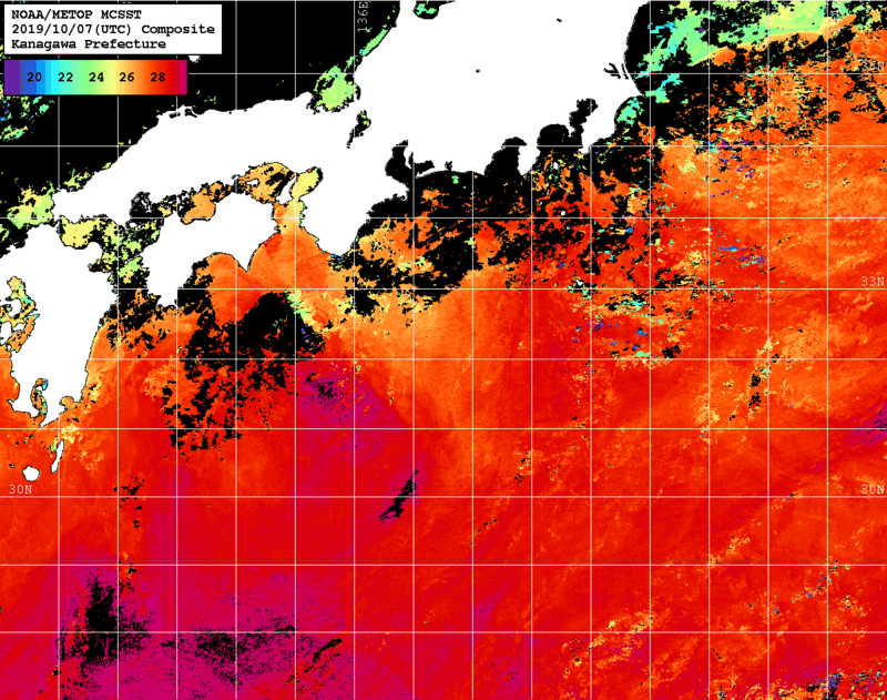 NOAA、MetOp 人工衛星画像 検索結果, 水温分布を図示