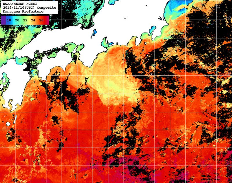 NOAA、MetOp 人工衛星画像 検索結果, 水温分布を図示