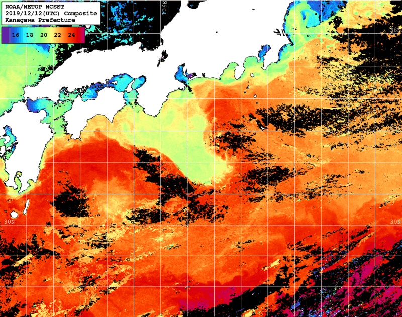 NOAA、MetOp 人工衛星画像 検索結果, 水温分布を図示