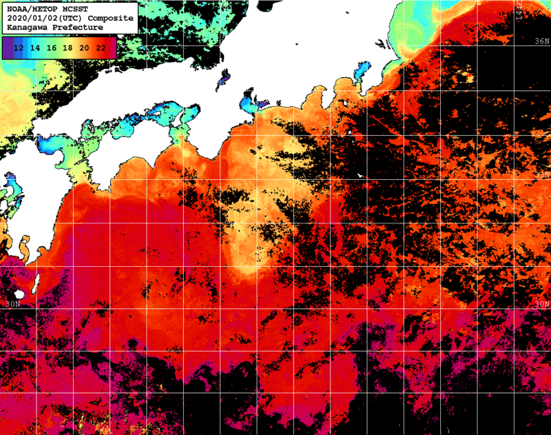 NOAA、MetOp 人工衛星画像 検索結果, 水温分布を図示