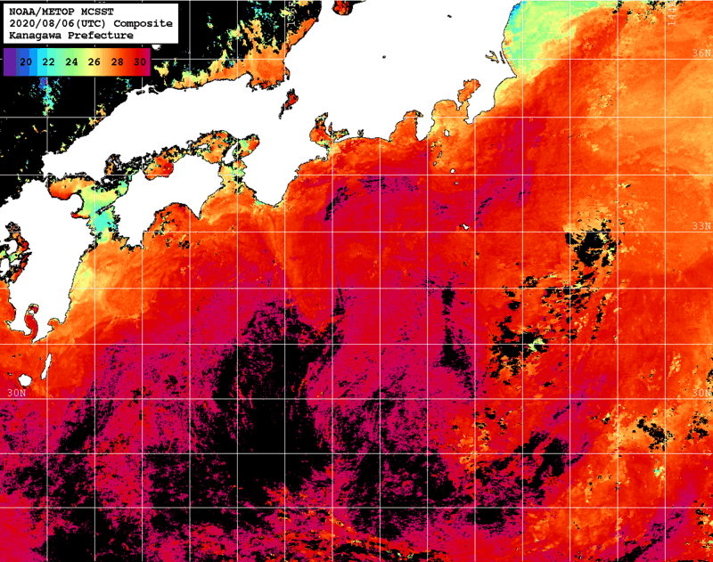 NOAA、MetOp 人工衛星画像 検索結果, 水温分布を図示