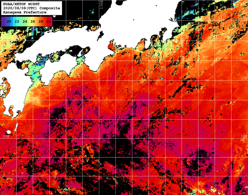 NOAA、MetOp 人工衛星画像 検索結果, 水温分布を図示