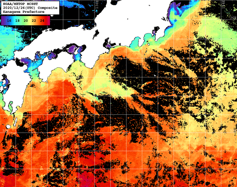 NOAA、MetOp 人工衛星画像 検索結果, 水温分布を図示