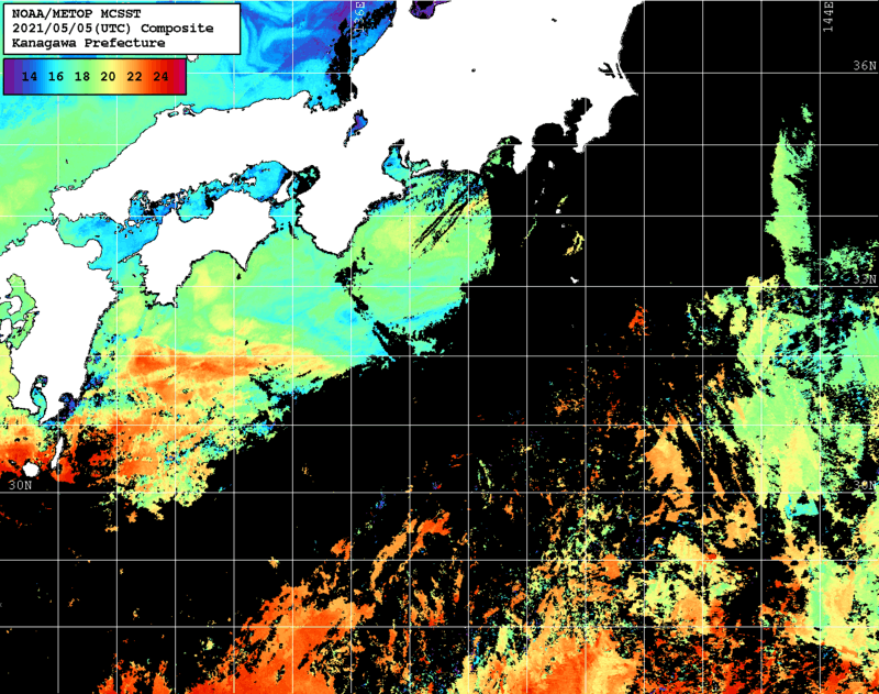 NOAA、MetOp 人工衛星画像 検索結果, 水温分布を図示
