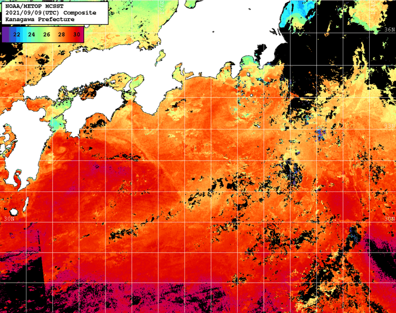 NOAA、MetOp 人工衛星画像 検索結果, 水温分布を図示