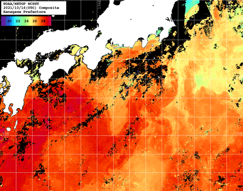 NOAA、MetOp 人工衛星画像 検索結果, 水温分布を図示