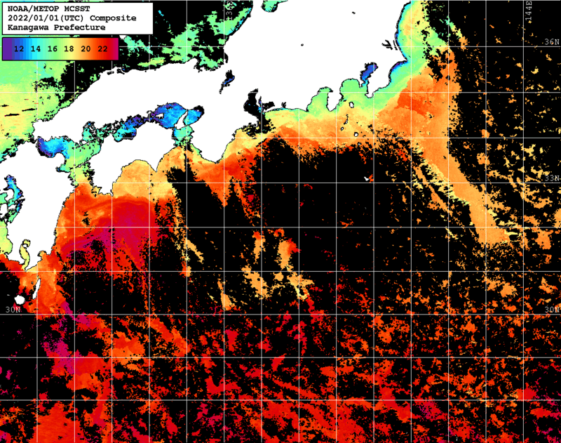 NOAA、MetOp 人工衛星画像 検索結果, 水温分布を図示